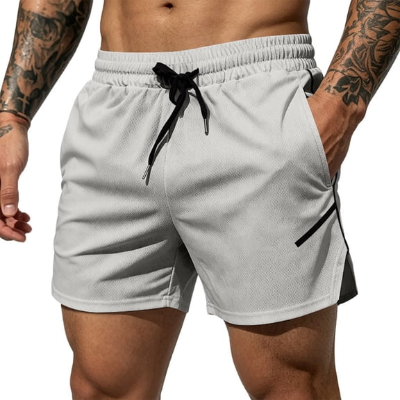Zimjoy Mens Workout Shorts with Pocket 5" Lightweight Gym Running Shorts Linerless Bodybuilding Athletic Shorts Light Gray L