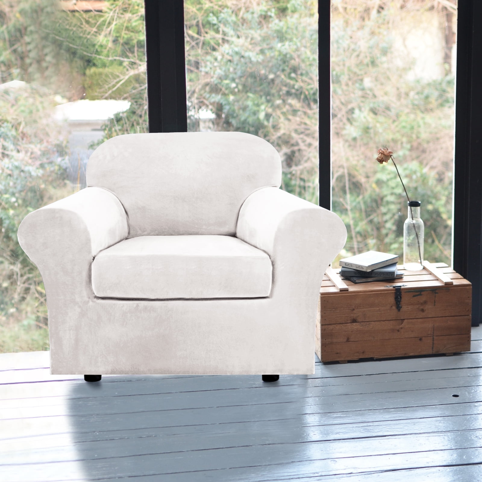 TOPCHANCES Modern Velvet Plush 2 Piece High Stretch Sofa Slipcover Armchair Cover Furniture Protector Form Fit Luxury Thick Velvet Sofa Cover for 1 Cushion Couch, Machine Washable