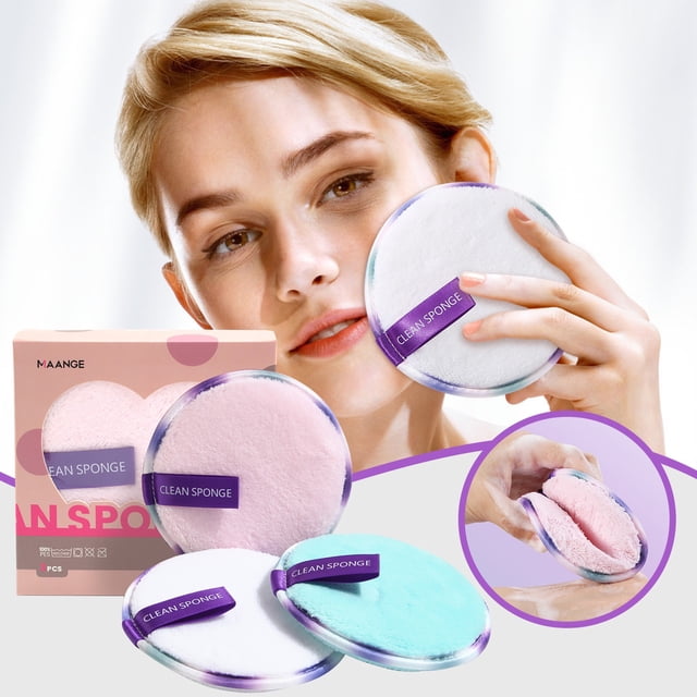 Powder Double Clean Puff Water Face Makeup Lazy Soft Remover Sided Puff Beauty Tools, Pink Puff