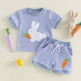 thumbnail image 2 of Kaprioy My First Easter Baby Girl Outfit Girls Clothes Waffle Stripe Bunny Carrot Print Short Sleeve Shirt and Shorts Sets Summer Clothes, 2 of 7