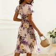 thumbnail image 5 of Dolkfu Retro Fall&Winter Dresses for Women V-Neck 1/4sleeve Purple Mid-Length Faux-Wrap Dresses Classic Flowers Regular Chiffon Dresses Purple,Xxxl, 5 of 6