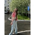 thumbnail image 4 of Camiseta de mujer con cuello redondo, hombros caídos y manga corta, estilo urbano, estampado de letras rosas y camiseta deportiva informal con estampado Setne, 4 of 5