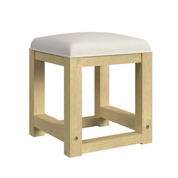Picket House Furnishings Woodridge Dressing Stool with White Fabric in Natural