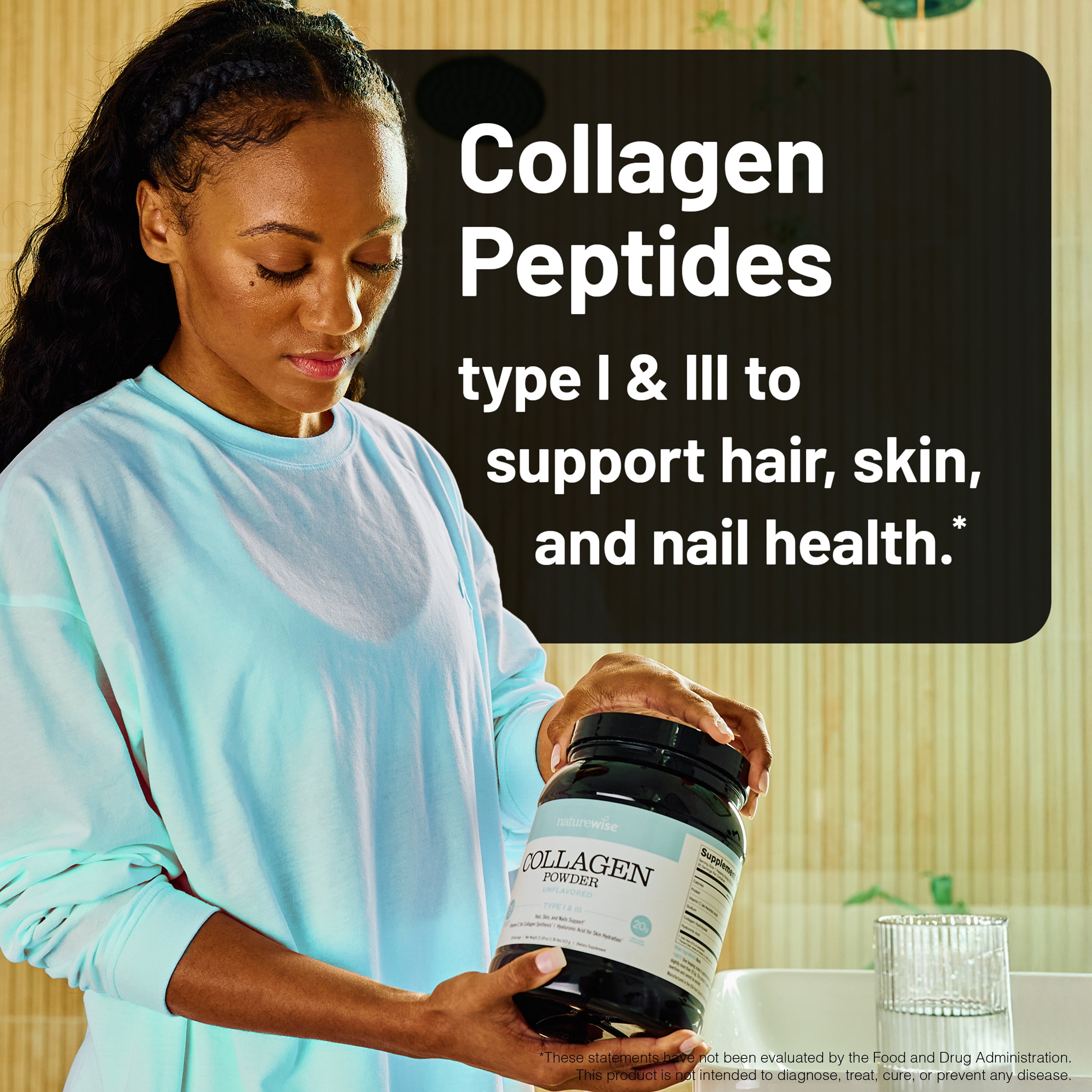 NatureWise Collagen Peptides Powder + Hyaluronic Acid & Vitamin C - Non-GMO - 60 Servings