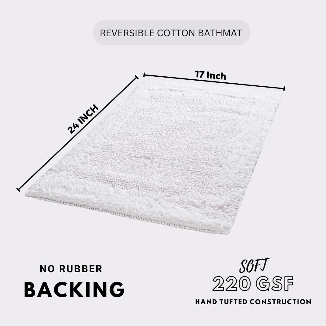 Savi Home 100% Cotton Bath Rug, Reversible Hand-Tufted Design, White, 17" x 24"