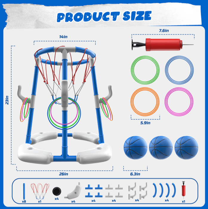 JoyStone 2-in-1 Floating Pool Basketball Hoops & Pool Ring Toss Game, Pool Basketball Toys with 3 Balls & 12 Rings, Inflatable Swimming Pool Toys for Toddlers
