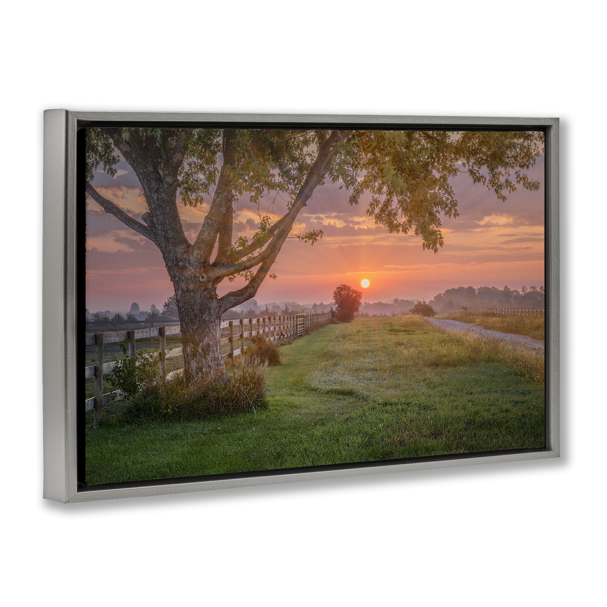 Stupell Industries Bold Sunrise in Countryside Landscape & Nature Photography Gray Floater Framed Canvas Art Print Wall Art, 31 x 21