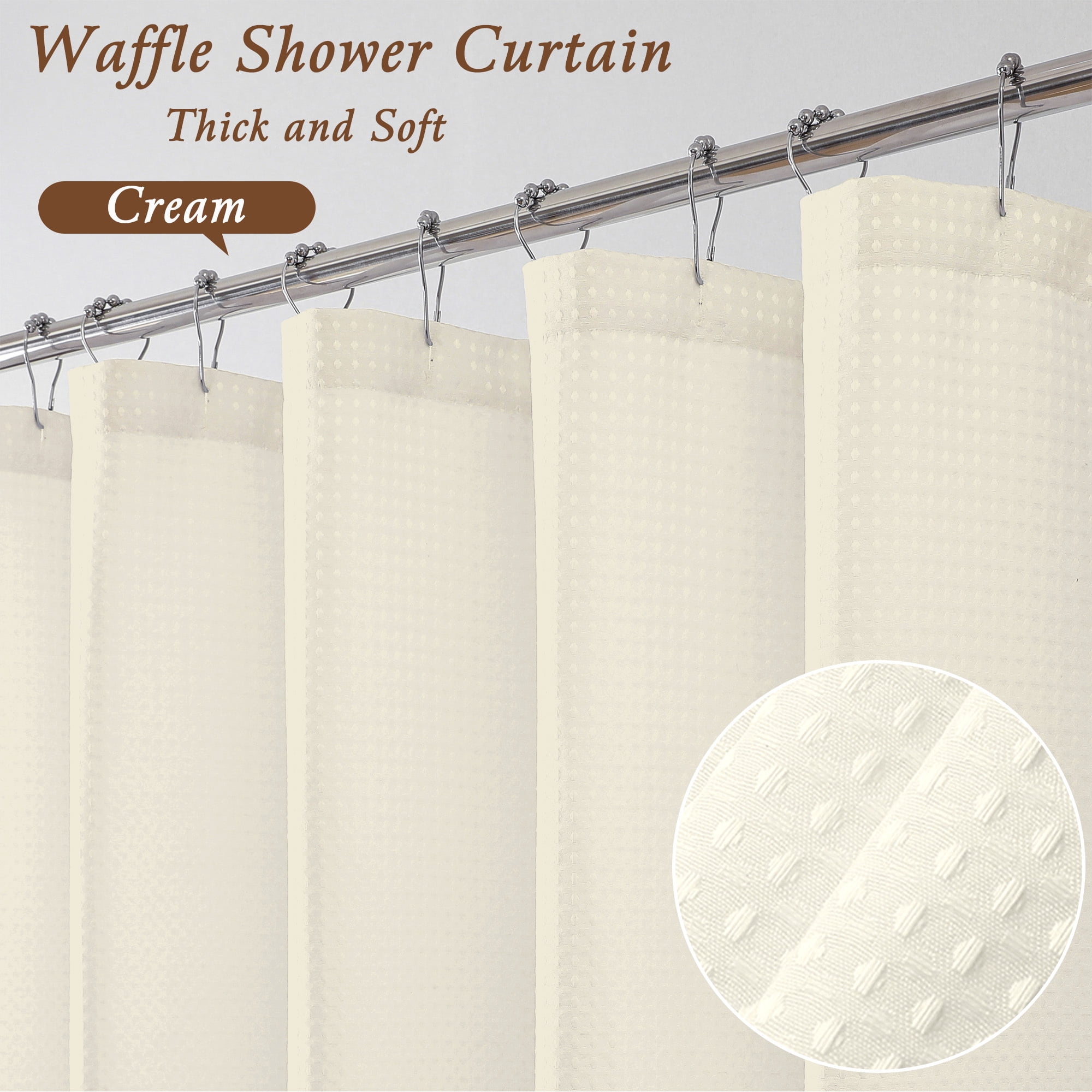 OVZME Cream Extra Long Waffle Textured Cloth Shower Curtain - 96 inch Long Hotel Luxury Heavy Duty Soft Fabric Shower Curtains for Bathroom, 72"Wx96"H, Cream