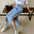 thumbnail image 4 of Luxsy Dress Vintage Design Side Side Open Fork Denim Skirt Female Summer High Waist Hair Skirt, 4 of 5