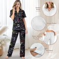 thumbnail image 4 of Yuyamidu Womens Pajamas Set 2 Piece Button Up Short Sleeve Pjs Casual Lounge Set V-Neck Notch Collar Top with Matching Long Pant, Music Pattern, 4 of 7