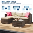 thumbnail image 3 of Ataujin Outdoor Patio Furniture Set, 5 Pieces All-Weather Wicker Patio Furniture Set, Sectional Conversation Set with PE Rattan Couch Tempered Glass Table and Washable Cushions, 3 of 8