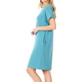 thumbnail image 3 of Women & Plus Round Neck Rolled Sleeve Knee Length Tunic Shirt Dress with Pockets, 3 of 4