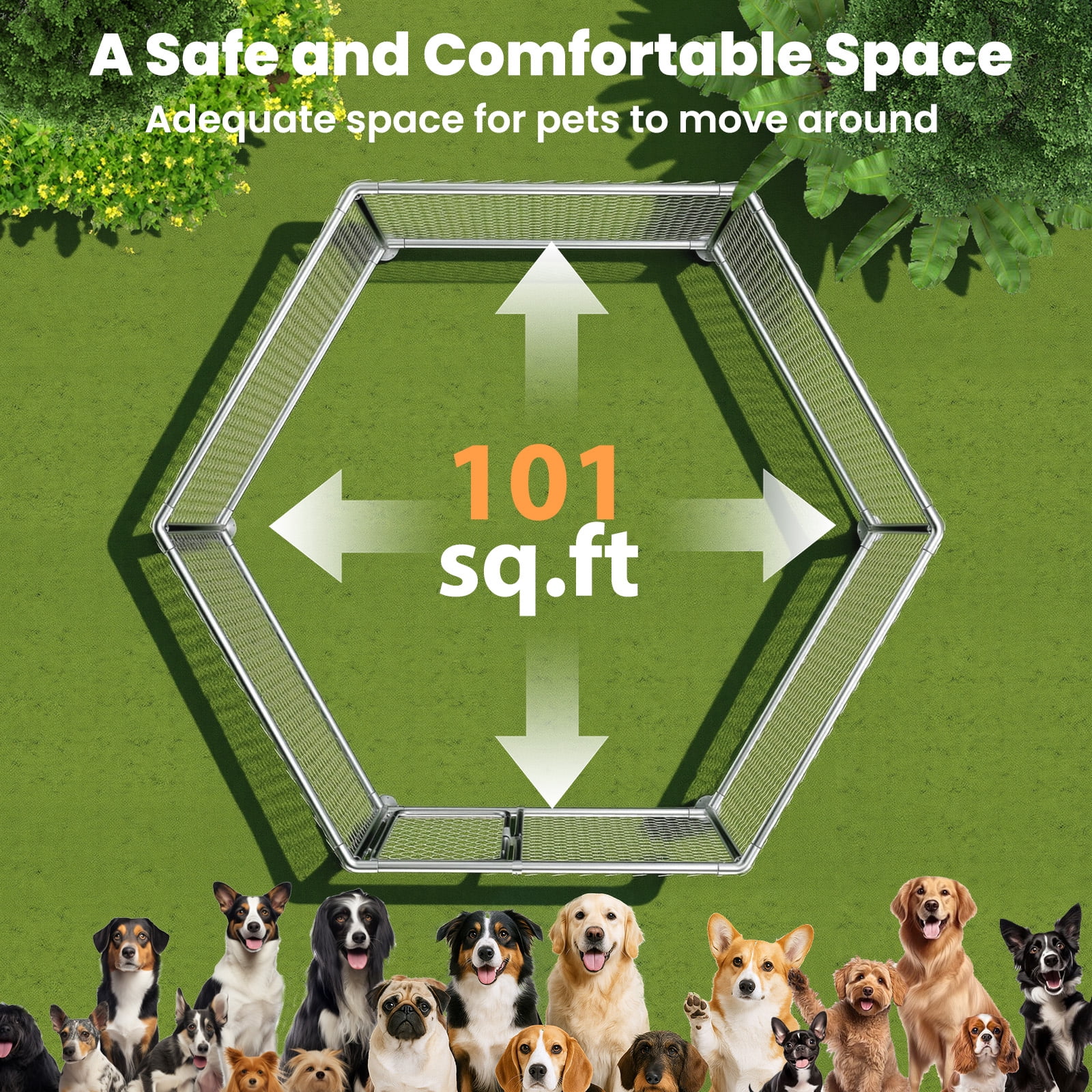 YOKWOK 12.5x12.5ft Large Outdoor Dog Kennel, Heavy Duty Dog Kennel with Anti-Rust Wire, Waterproof Roof Cover, Security Lock & Metal Gate for Large Dogs, Backyard, Farm, Outside Use