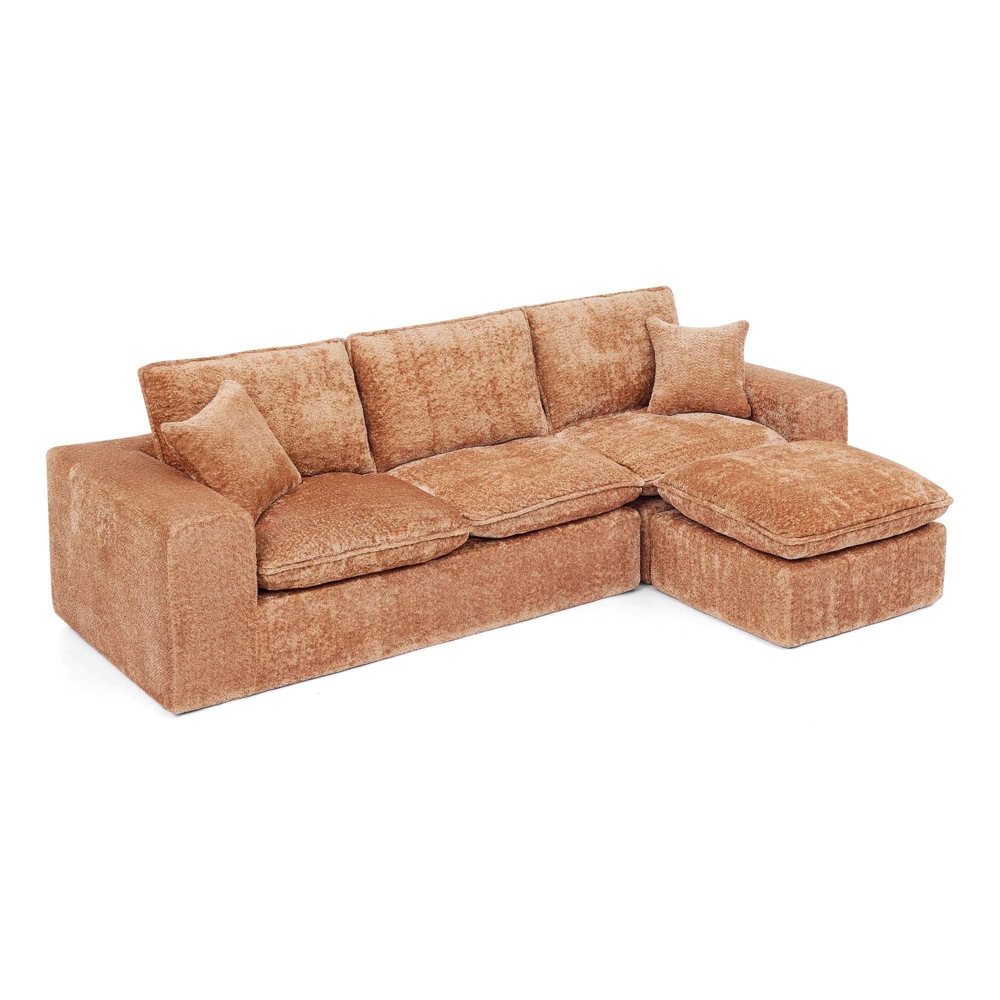 107" Boucle Sectional Sofa L Shaped Couch with Ottoman Cloud Couch 4 Seat Modular Sofa Deep Seat Living Room Furniture, Orange