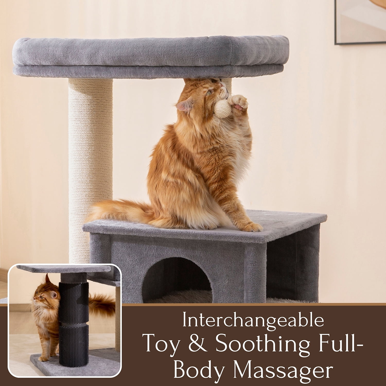 PetPals 57” Grand Maine Coon™ Cat Tree with Large Condo, Sisal Scratching Posts, Top Bed for Big Cats, Grey