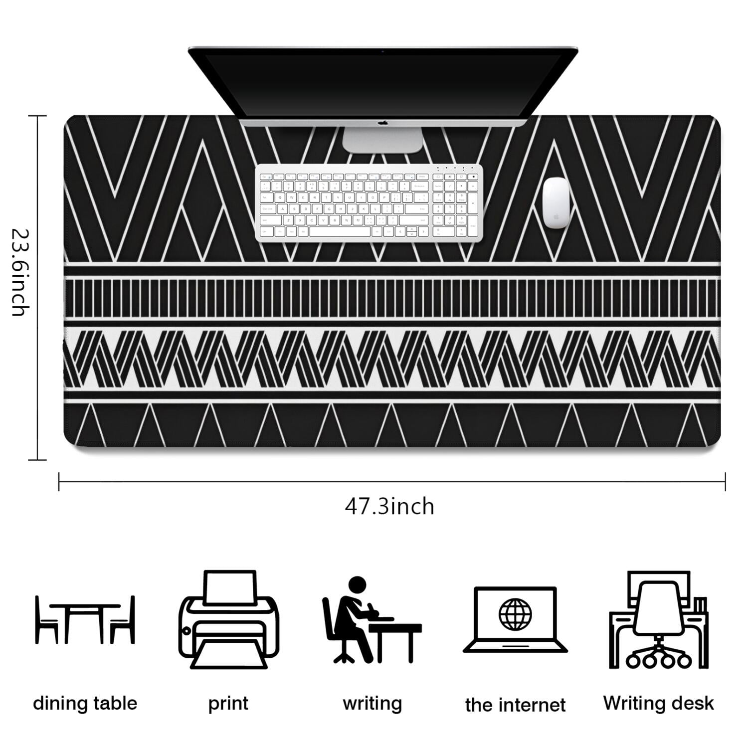 Long Mouse Pads for Desk,Black Geometric Striped Pattern Desk Mats on Top Of Desks, Desk Mouse Pad Extra Large with 3mm Non-Slip Base and Stitched Edge for Gaming,Office,Work,Home 47.3"x23.6"