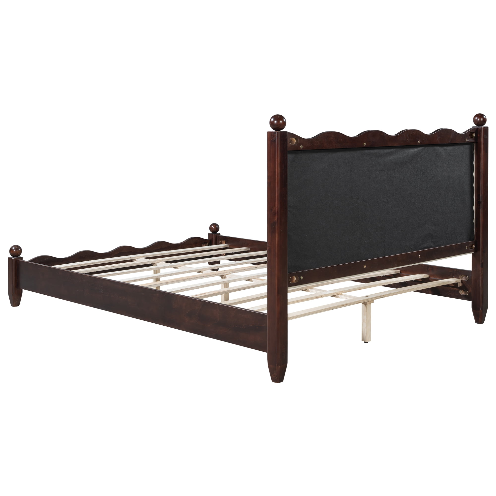 Euroco Wood Queen Size Wood Platform Bed with Upholstery Headboard, Espresso