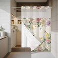 thumbnail image 4 of Vintage Flowers No Hook Shower Curtain with Snap in Liner White Pink Purple Flower Plants Butterflies Linen Waterproof Bathroom Shower Curtain with See Through Top Window for Bathtub 72" x 84", 4 of 9