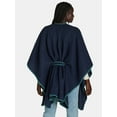 thumbnail image 3 of The Pioneer Woman Whipstitch Wrap Ruana with Belt Layering Piece, Navy Blazer Teal, 3 of 5