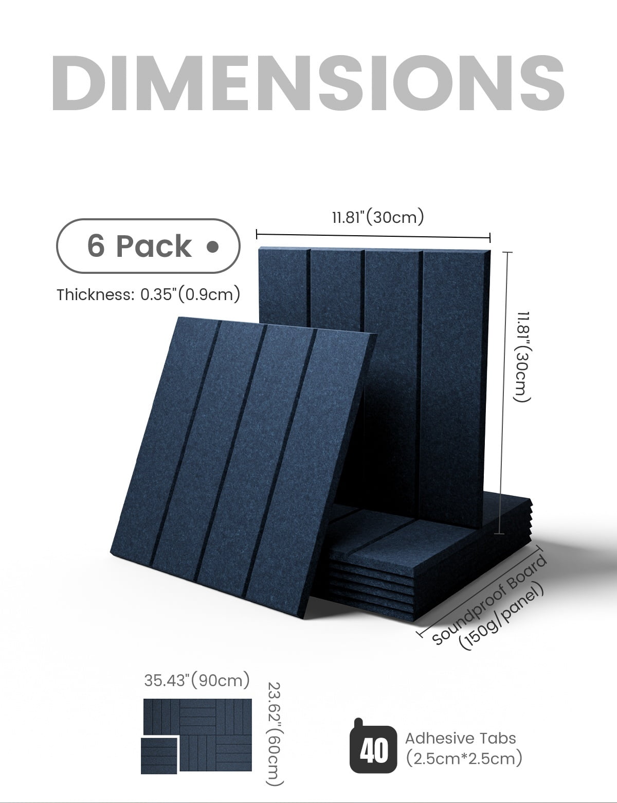 Fluxynara Felt Bulletin Board 48" x 36" Cork Board Alternative-12 Pack with 70 Safe Removable Adhesive Tabs, Cork Boards for Walls Cork Board for Home Office Classroom Pin Board-Carbon Blue