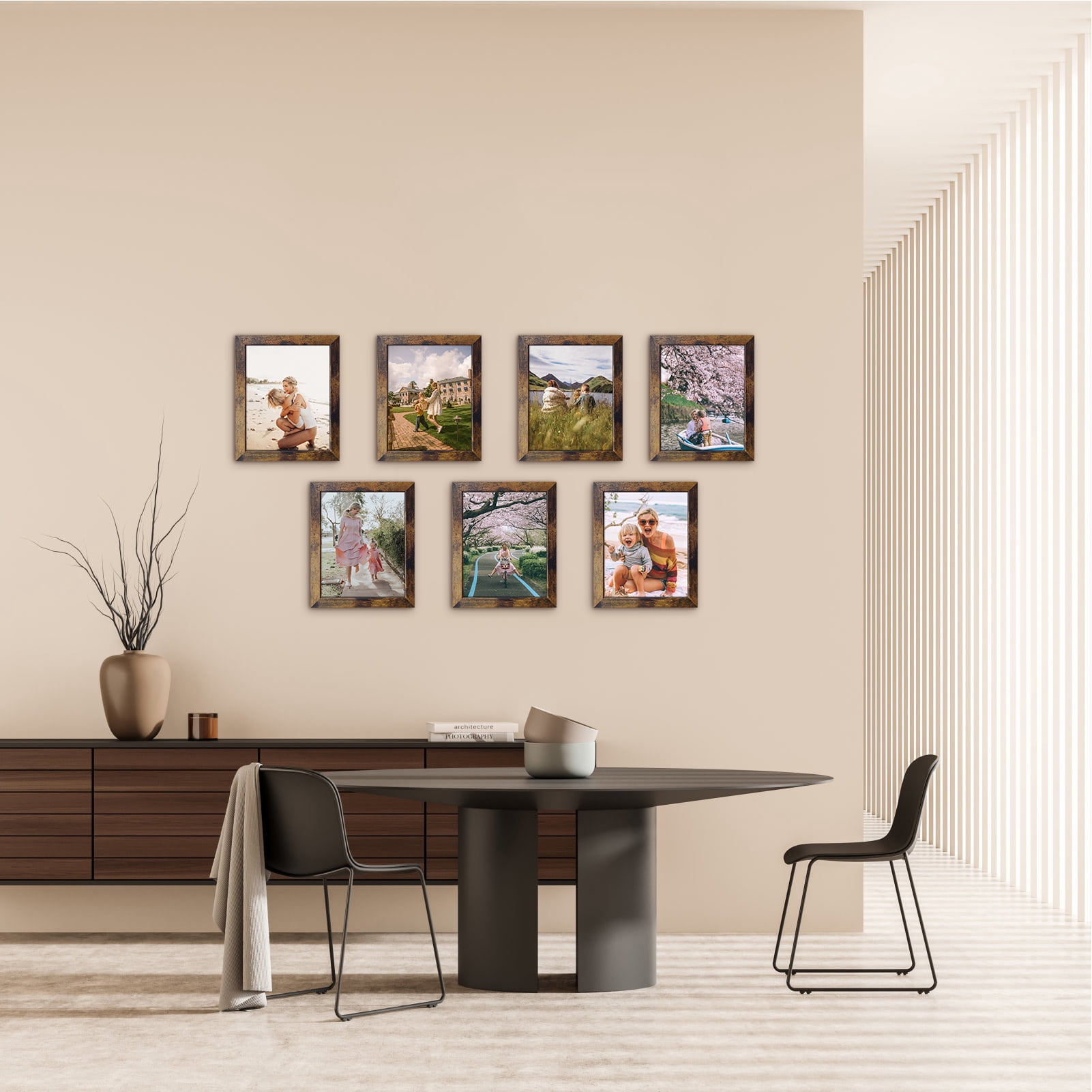 7 Pack 8x10 Picture Frames Set, Brown 8 by 10 Photo Frame for Wall Hanging and Desktop Display