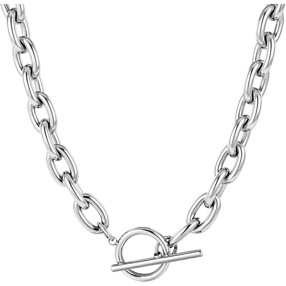 18k Chunky Gold Necklace for Women Sweatproof, Non Tarnish Chunky Cross Necklaces Thick Gold Layering Hammered Bold Necklace Stacks Toggle Necklaces for Women