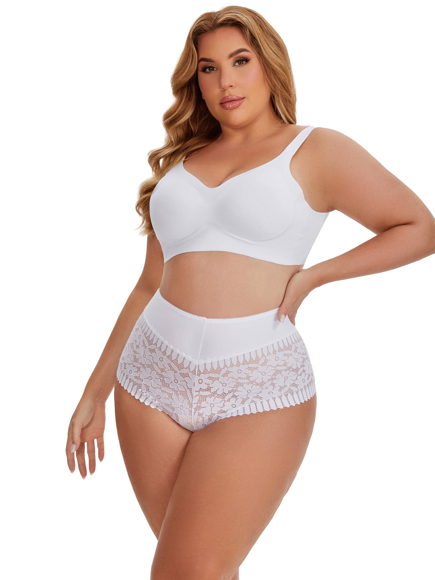 DARING DIVA Women's Sheer Lace Trim Mid Rise Briefs for Comfort and Style XL White