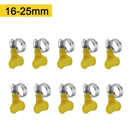 

10PCS 10-38mm Adjustable Yellow Plastic Handle Hand Wriggle Hose Clamp Pipe Clip