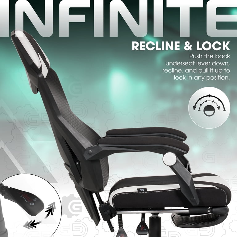 Gamer Gear Gaming Office Chair with Extendable Leg Rest, White Mesh Fabric Upholstery