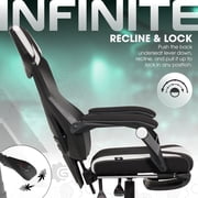 Gamer Gear Gaming Office Chair with Extendable Leg Rest, White and Black Fabric Upholstery