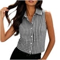 thumbnail image 2 of ClodeEU Women's Plaid Sleeveless Collared Button Blouse,Slim Fit Crop Top for Summer Black,Women's Plus L, 2 of 7