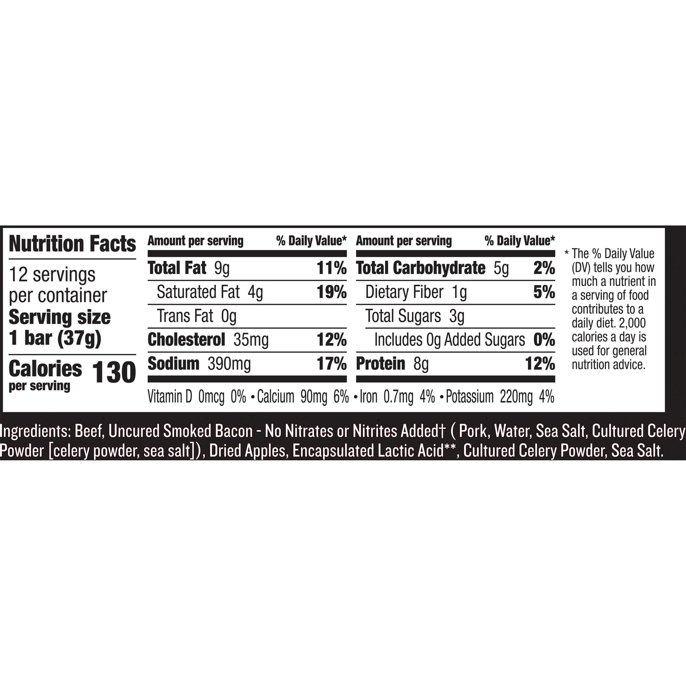 EPIC Beef Uncured Bacon Apple Bars, Whole 30, Paleo Friendly, Protein Bar, 12 Count, 15.6 oz