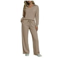 thumbnail image 3 of felwors Women's 2 Piece Sets Outfits Casual Long Sleeve Sweatsuits Polo Top and Wide Leg Pants Matching Sets Brown, M, 3 of 8
