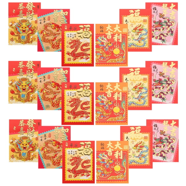 30 Pcs Enveloppes Rouges Traditionnelles pour l'Année Lunaire Chinoise Porte-Argent Porte-Bonheur (Style Mixte)