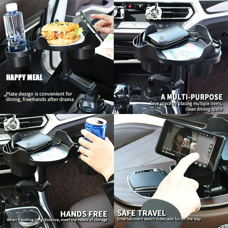 Mouind Cup Holder Food Tray for Car, Truck, Sturdy & Handy Organizer Table  for Car Cup Holders, 360° Adjustable Car Tray Table with Phone Holder, Swivel  Arm, Expandable Base 