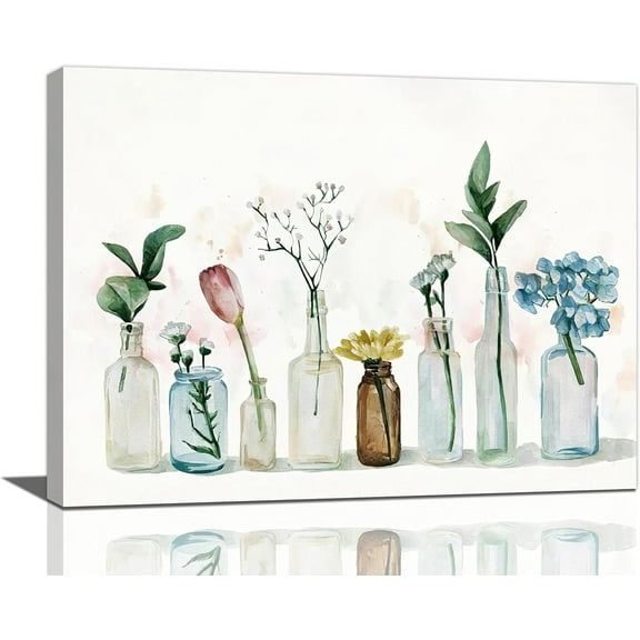 Bathroom Decor Wall Art Rustic Flowers Bathroom Wall Decor Farmhouse Floral Botanical Pictures Canvas Print Painting Framed Modern Home Artwork For Living Room Bedroom Kitchen 16"x12"