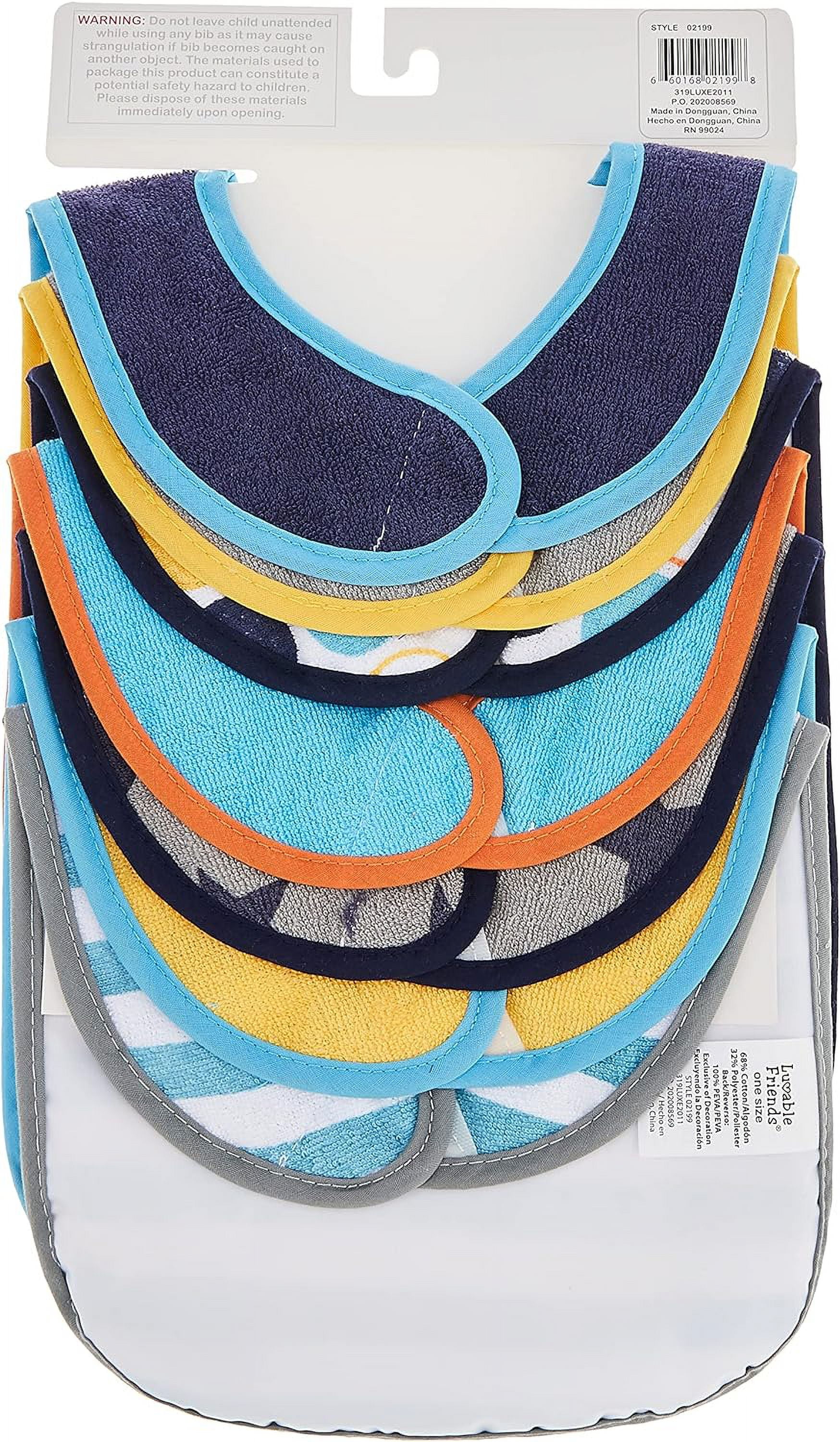 Luvable Friends 7 Piece Drooler Bibs with Waterproof Backing, Blue Spaceship