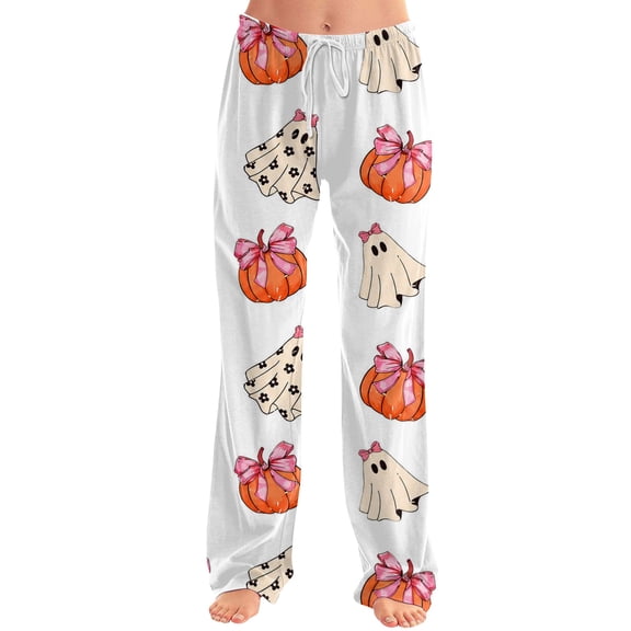 Hearthz Funny Pumpkin Womens Pajama Pants Elastic Drawstring Wide Leg Comfy Lounge Pants Women Casual Soft Halloween Sleep Pants for Women