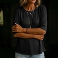 thumbnail image 4 of Womens Tops Crew Neck Elbow Length Sleeve Tshirts for Women Summer Fall Dressy Casual Pullover T-Shirts, 4 of 5