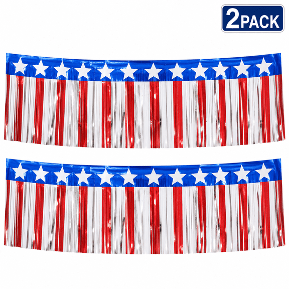 4th of July Decorations Tinsel Streamers Banner Metallic Hanging Backdrop Garland Table Skirts for Patriotic Memorial Day Parade Floats Party