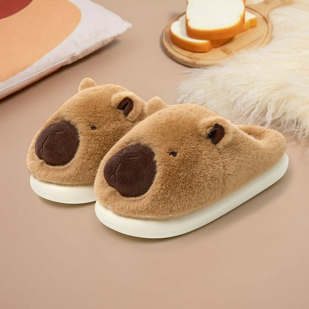 Pantuflas de capibara de peluche, cómodas y antideslizantes para