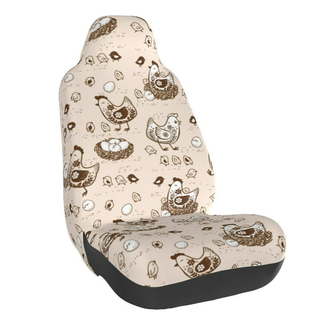 Wukai Retro Rooster Full Set Car Seat Covers with Soft Padding Universal Auto Front Seats Protector and Cushion Mat