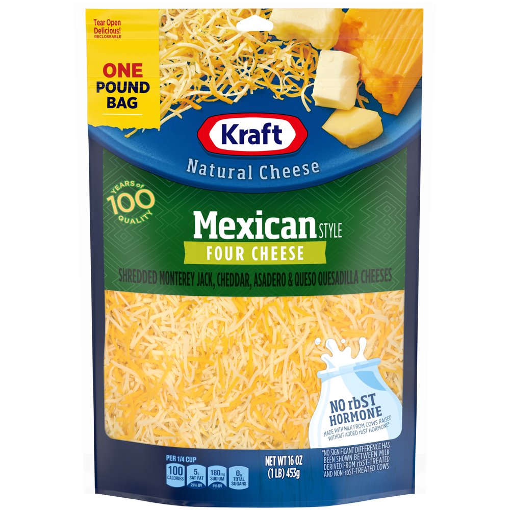 Kraft Mexican Style Four Cheese Blend Shredded Cheese, 16 oz Bag