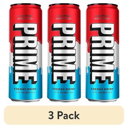 (3 pack) Prime Sugar Free Energy Drink, Ice Pop, 12 fl oz, Can, 200mg Caffeine
