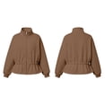 thumbnail image 4 of WIZUTIZ Women's Solid Color Zip Up Stand Collar Sweatshirt Jacket Elastic Cinched Waist Long Sleeve Casual Sporty Outerwear with Pockets, 4 of 8