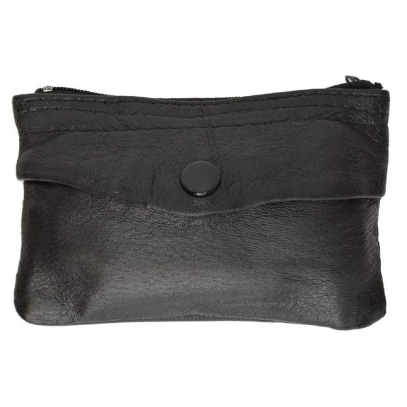 Genuine Leather Zippered Change Purse Black 92800 (C)