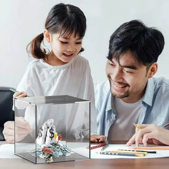 Clear Piggy Bank for Adults, Transparent Money Bank for Cash Savings and Coin Savings, Unbreakable Piggy Bank, Acrylic Clear Money Box That Must be Broken to Open