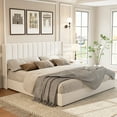 thumbnail image 6 of Papajet Queen Size Lift Up Storage Bed, Linen Upholstered with Vertical Channel Tufted Headboard and Wingback, Hydraulic System, White, 6 of 7
