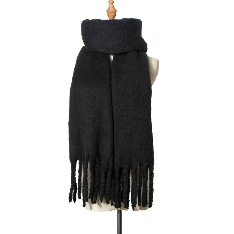 100 % Soft Wool Winter Neck Scarf Warm Soft Scarves Plaid Tassels Shawl  Stole for Ladies (Khaki)