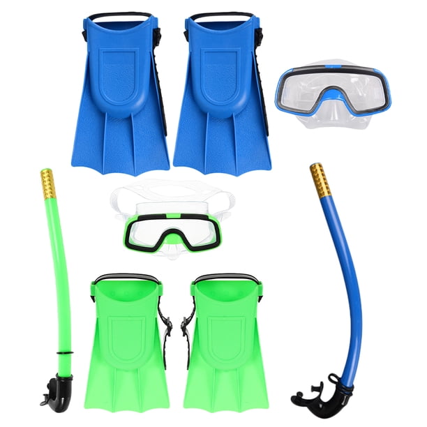 1 Juego de equipo de snorkel para niños, gafas de snorkel con vista amplia, aletas de buceo